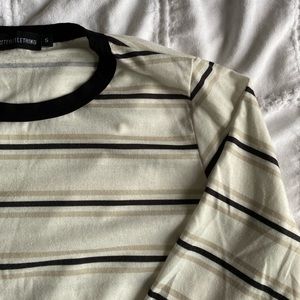Black, white and tan striped long sleeve tee